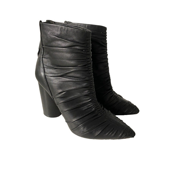 Sigerson Morrison Kimay Ruched Ankle Boot Bootie Black Pointed Toe Back … - Picture 1 of 11